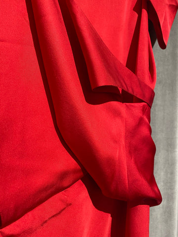 Balenciaga Red Silk Round Neck Drape Dress