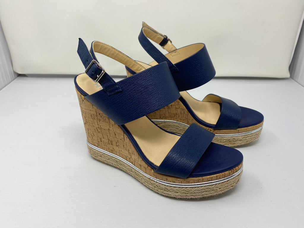 Hogan Cork Wedge with Navy Leather Strap