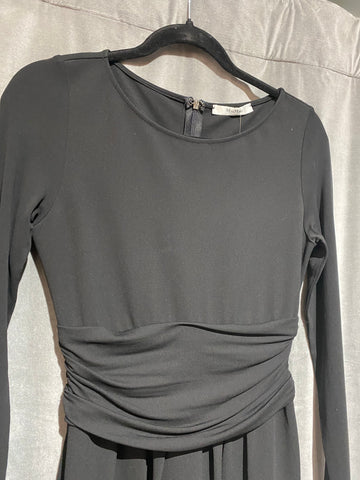 MaxMara Black Long Ruched Midi Sleeve Stretch Midi Dress