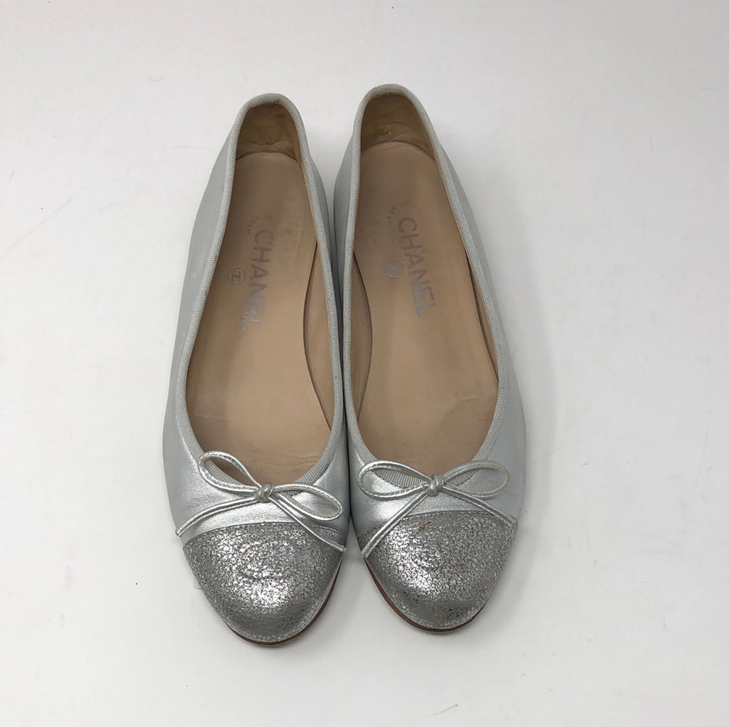 Chanel Silver Multi Fabric CC Ballet Flat