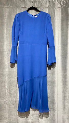 Prabal Gurung Bell-Sleeve Silk Midi Dress with Asymmetric Skirt