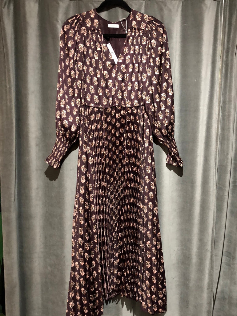 Rebecca Taylor Deep Plum Floral Long Sleeve Pleated Bottom Maxi Dress – The  Hangout