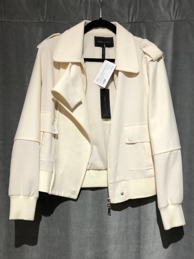 BCBG Ivory Felt and Silk Collared Bomber Jacket