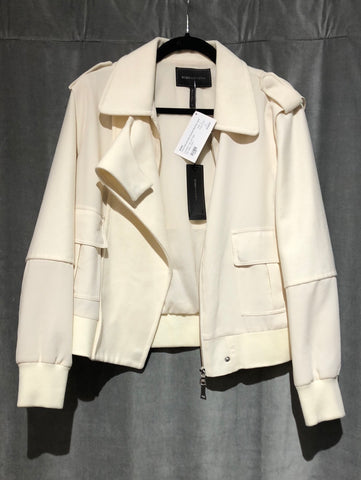 BCBG Ivory Felt and Silk Collared Bomber Jacket