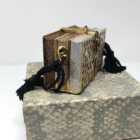Vintage: Judith Leiber Crystal MINAUDIERE Leopard Stack of Books with Tassel