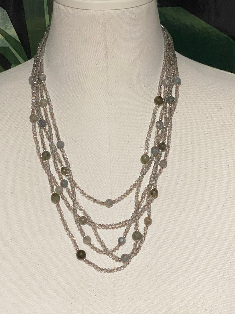 Multi Strand Crystal Silver/Grey  beaded necklace