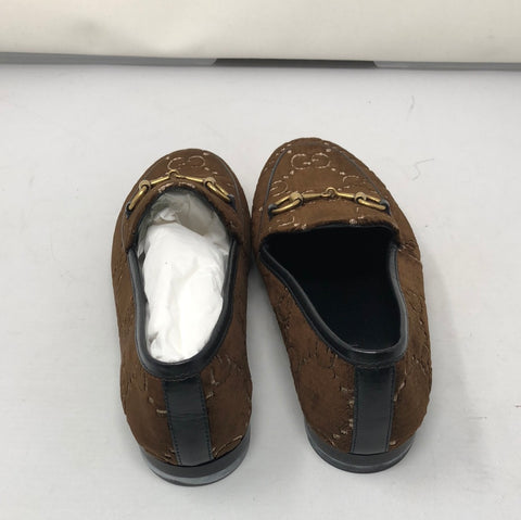 Gucci Brown Velvet GG Black Leather Trim Loafer