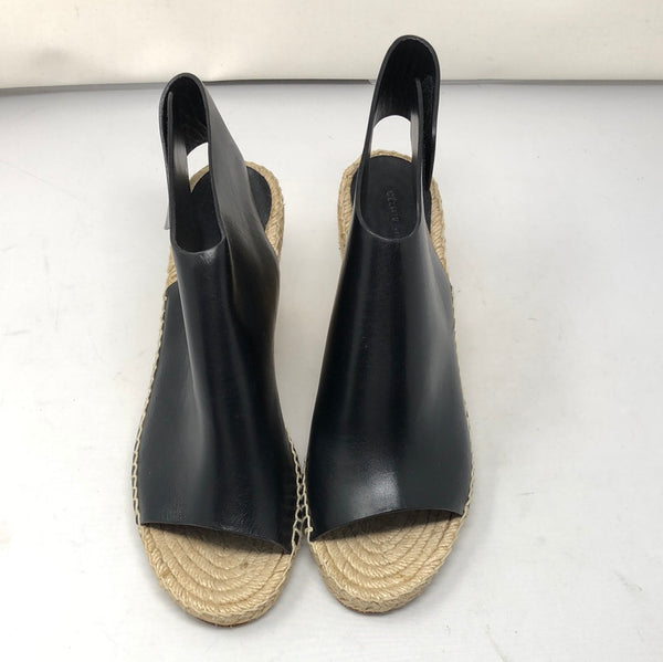 CELINE Black leather espadrille wedge