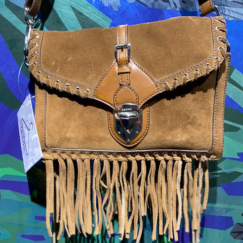 Prada Dark Tan Suede Fringed Bottom Handbag