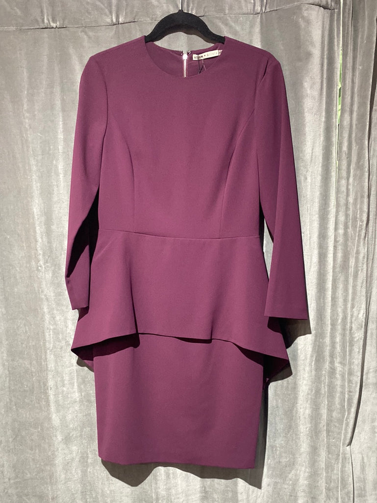 Alice and Olivia Merlot Long Sleeve Peplum Dress