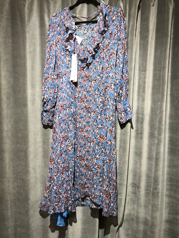 IRO Blue Long Sleeve Floral Midi Dress
