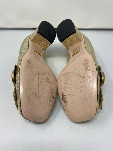 Gucci Gold Metallic Marmont 55mm Heeled Loafer with gold G's