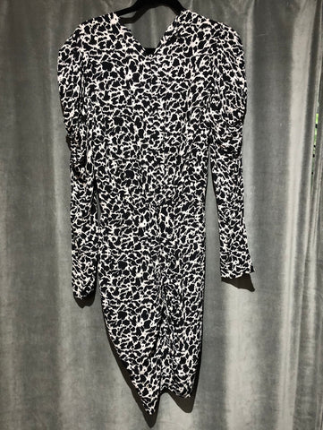 Isabel ETOILE Marant Black and white silk patterend long sleeve rusched bottom dress