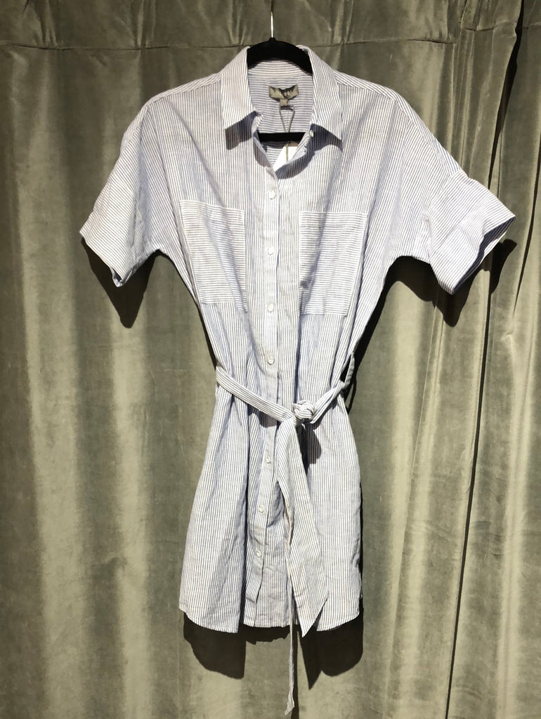 DL1961 Blue and White Button Down Short Sleeve Shirt Dress