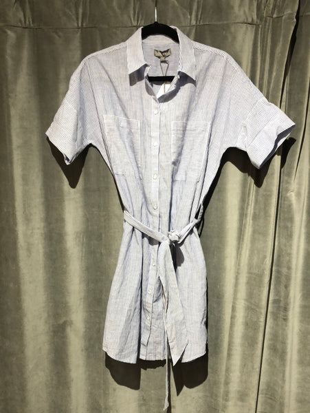 DL1961 Blue and White Button Down Short Sleeve Shirt Dress
