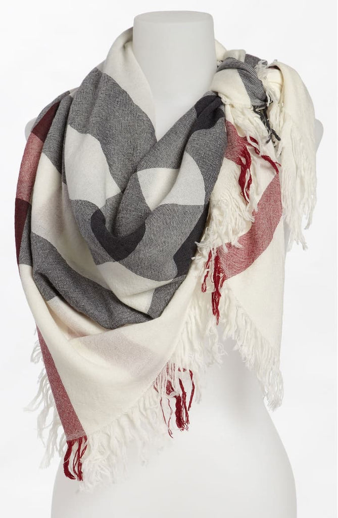 Burberry Large Check Merino Wool Scarf in Ivory