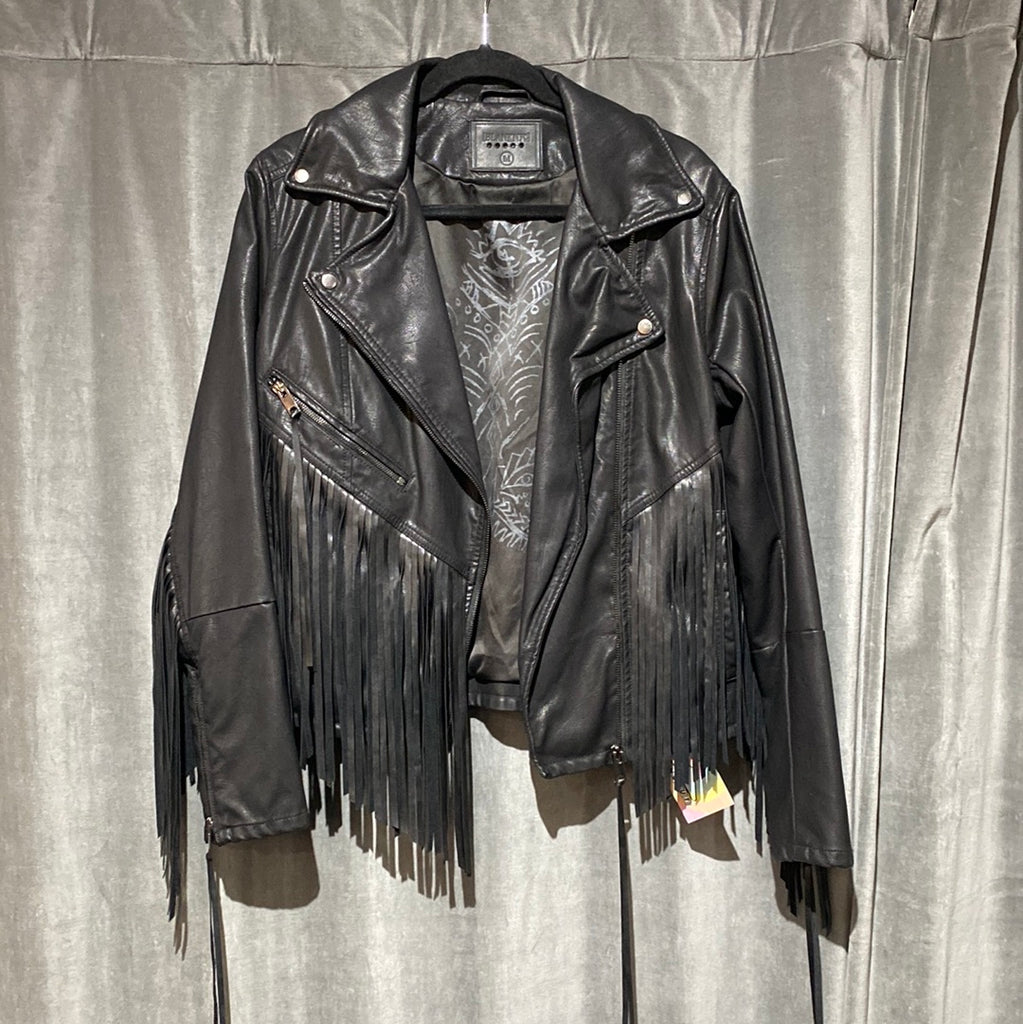BLANK NYC Black Black Fringe Faux Leather Jacket