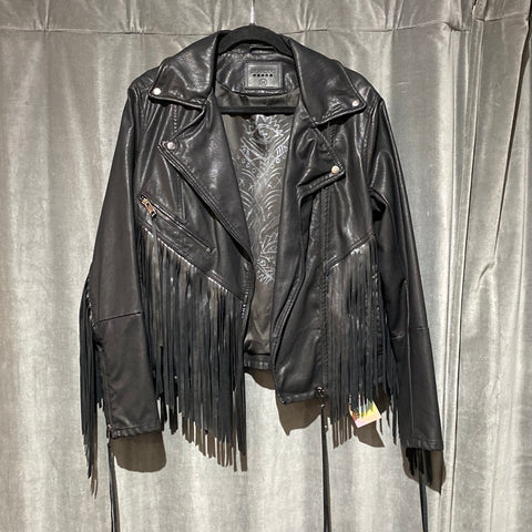BLANK NYC Black Black Fringe Faux Leather Jacket
