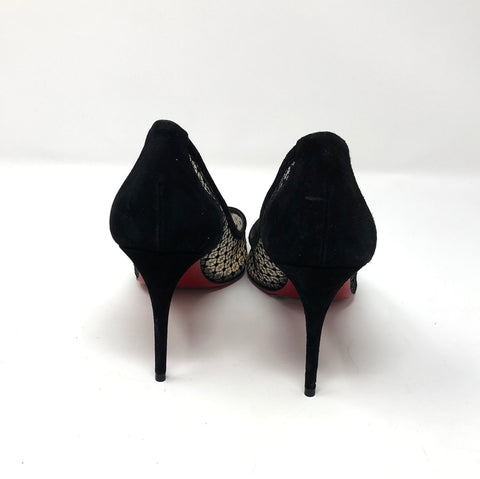 Christian Louboutin Black Suede and Mesh Pointed Toe Pumps