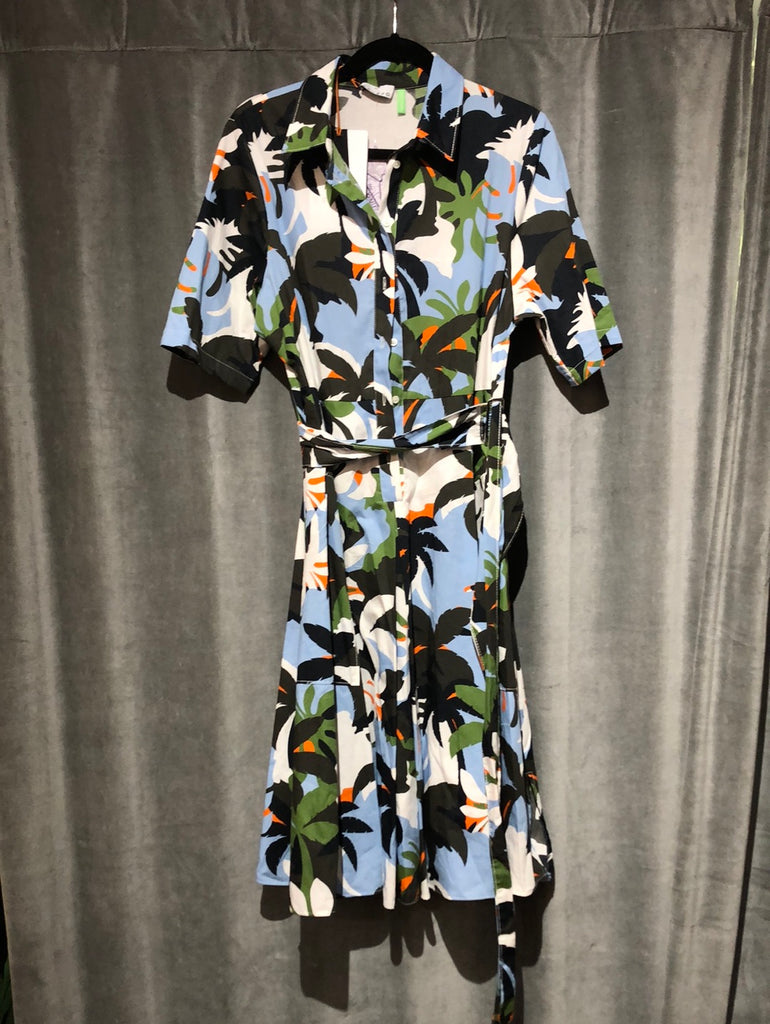 SFIZIO Multicolor Patterned Short Sleeve 1/2 Button Midi Dress