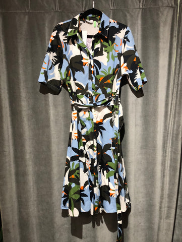SFIZIO Multicolor Patterned Short Sleeve 1/2 Button Midi Dress