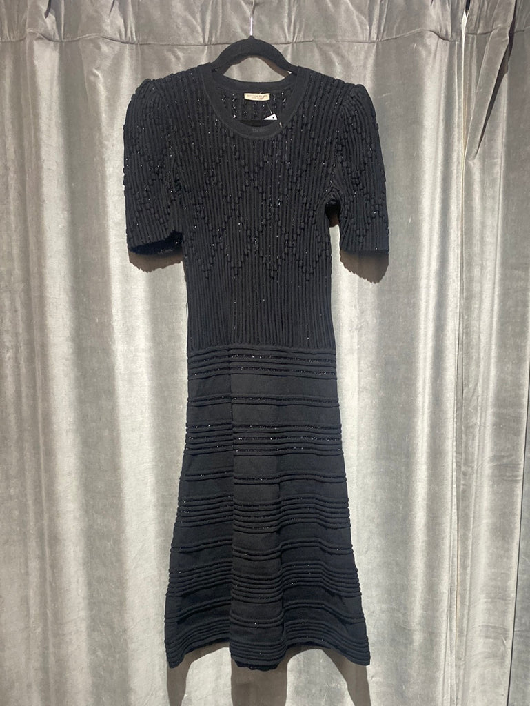 Bottega Venetta Black Puff Short Sleeve Knit with Sparkle Flare Maxi Dress