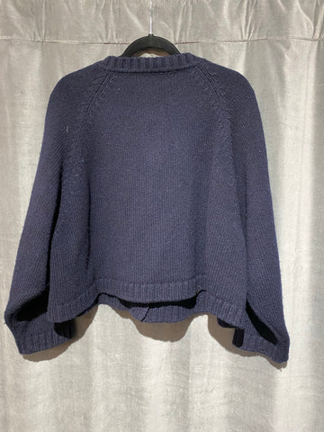 Chloe Navy Wool Cardigan with Oversized Buttons