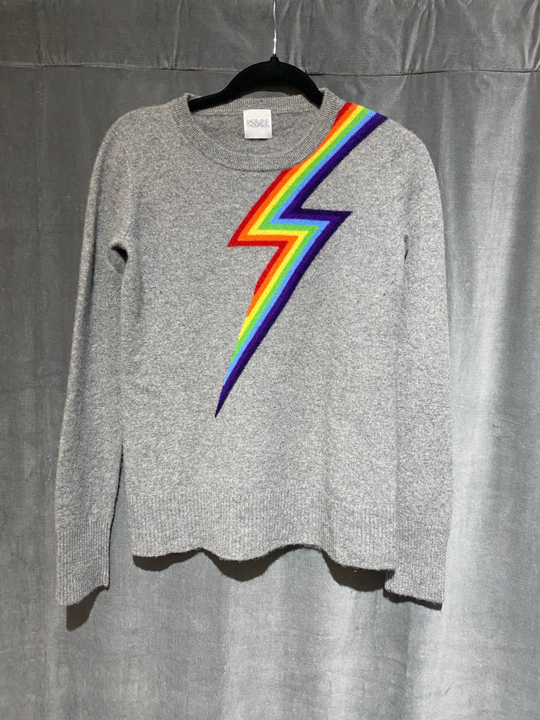 Madeleine Thompson Grey Cashmere Lightning Bolt Sweater