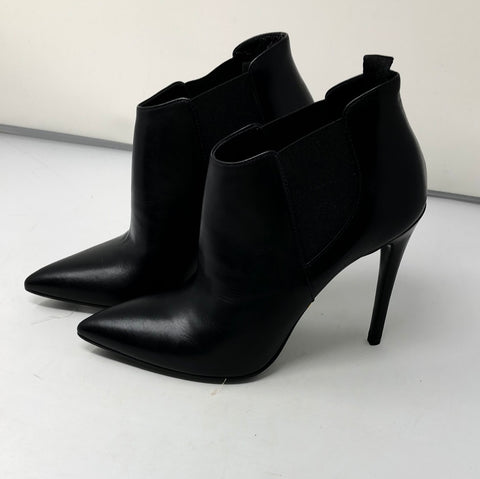 Prada Black Leather Pointed Toe Heeled Bootie