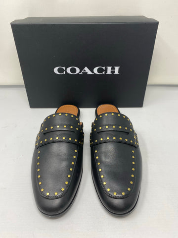 Coach Black Leather Loafer with Gold Studs