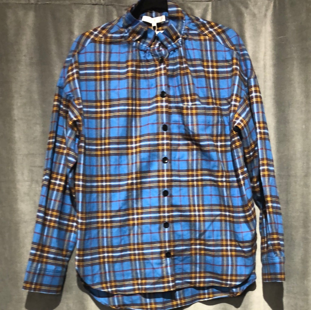 Tibi Theodore Ruffle Collar Plaid Button Down Shirt
