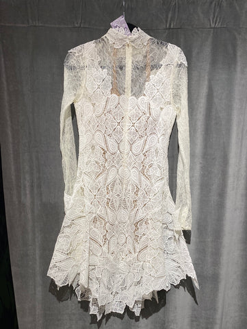 Jonathan Simkhai White Lace Turtleneck Long Sleeve Mini Dress