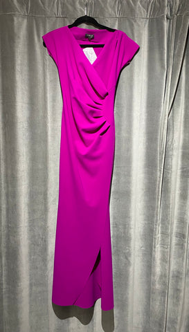 La Petite Robe Chiara Boni Magenta Cap Sleeve Cinched Gown