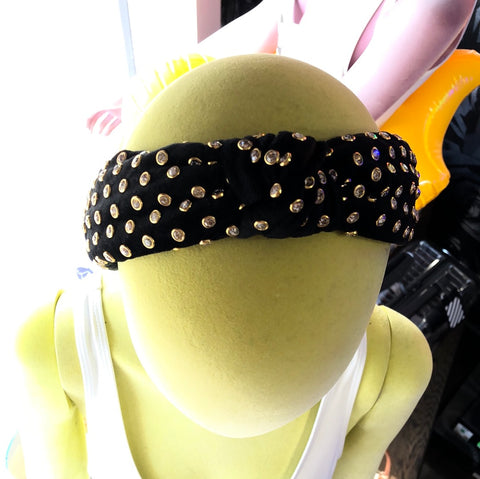 Lele Sadoughi Black Velvet and Clear Crystal Top Knotted Headband