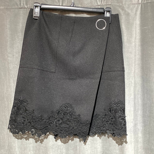 Sandro Black Mini Wrap Skirt with Lace Bottom