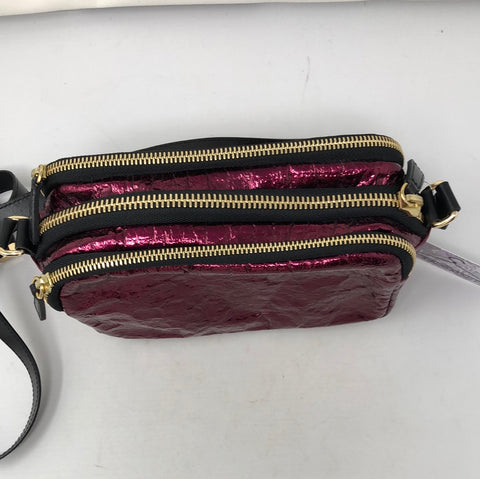 Jimmy Choo Pink Crinkled Patent Leather Three Zip Crossbody