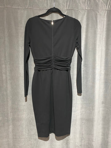 MaxMara Black Long Ruched Midi Sleeve Stretch Midi Dress