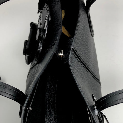 TOD'S Black Leather Tote Bag with Leather/Patent Leather Flowers