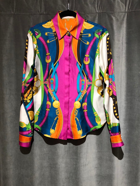 VERSACE Silk Formal Top Collared Button Down Blouse