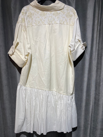 REMADE Patchwork shirting White Button Down Dress