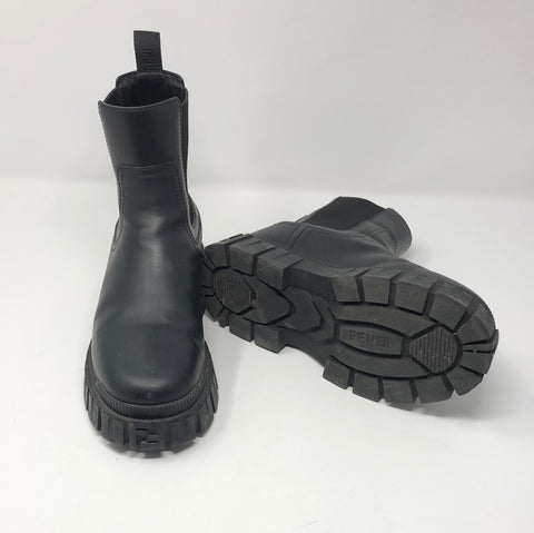 Fendi Black Slip On Lug Boot with Elastic Sides