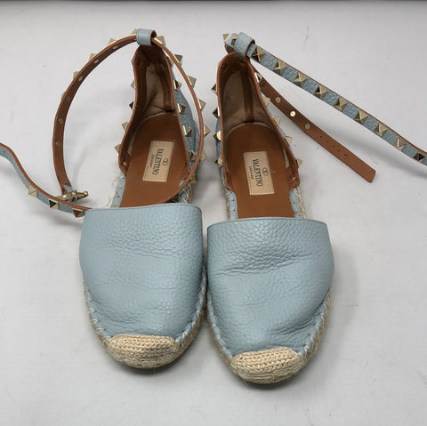Valentino Light Blue Leather Rockstud Espadrille