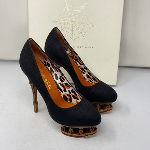 Charlotte Olympia Rattan Dolly Linen Shoe: Black and Tan