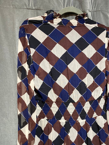 Pferdgarten Maroon and Navy Long sleeve mock neck diagnal checkerboard dress