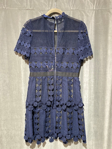 Self Portrait Navy Teardrop Lace Dress Short Sleeve