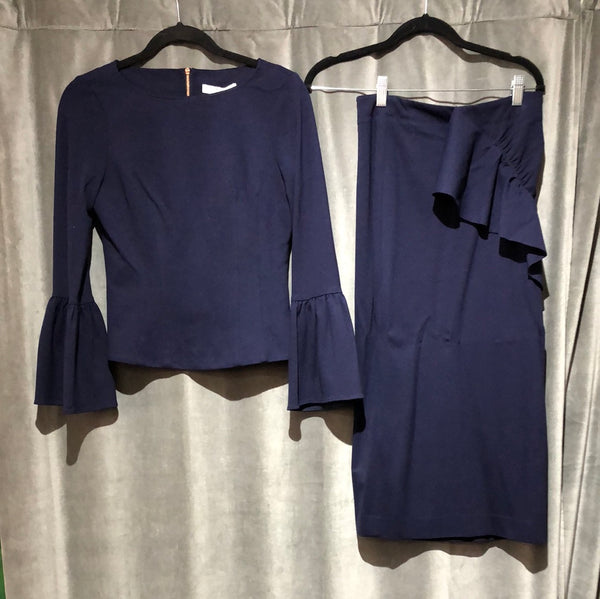 Tibi Navy 2 peice skirt set with ruffles