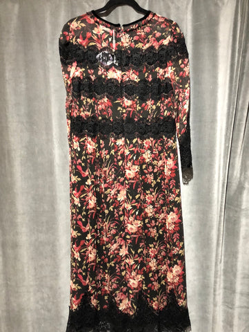 The Kooples Multicolor Floral Sheer and Lace Half Sleeve Midi Dress