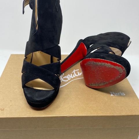 Christian Louboutin Black Suede Platform Sandal Apron Lili 120
