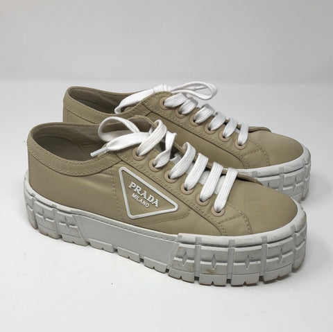 Prada Tan Nylon Platform Sneakers