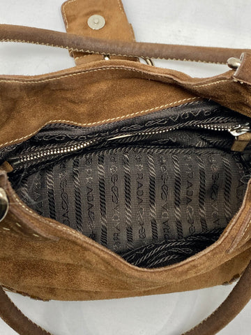 Vintage: Prada Brown Suede and Leather Top Handle Bag